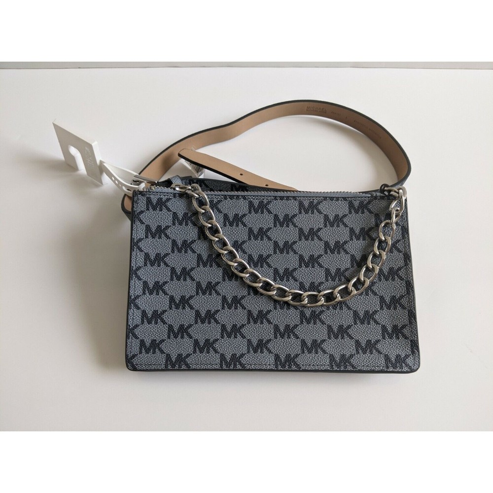 NWT Michael Kors Blue Belt Bag Logo with Chain Large